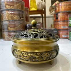 Lư Đồng 3 Chân Họa Tiết - Loại Vừa